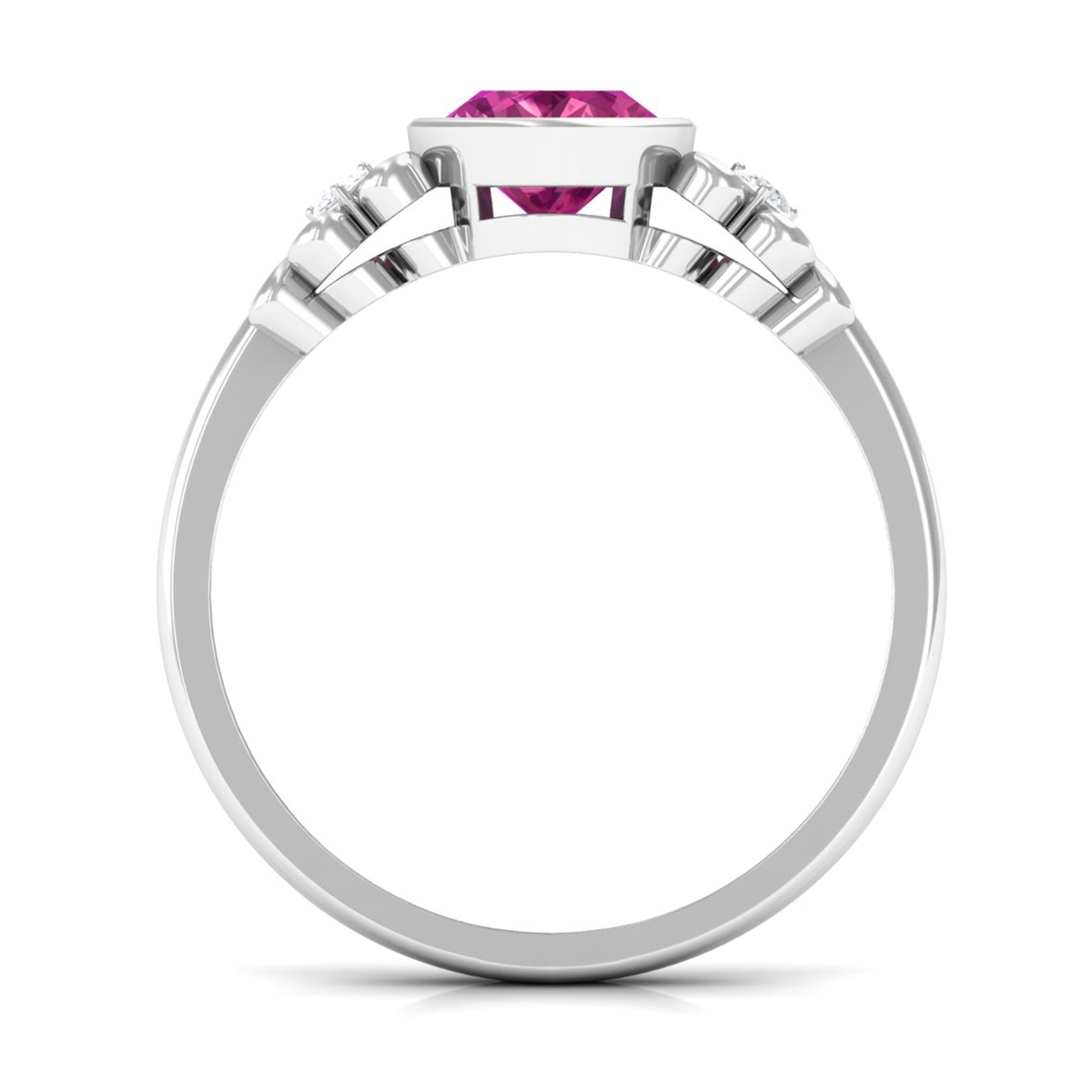 Bezel Set Oval Pink Tourmaline Statement Engagement Ring with Diamond Pink Tourmaline - ( AAA ) - Quality - Rosec Jewels