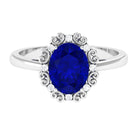 4 CT Vintage Inspired Created Blue Sapphire Engagement Ring with Diamond Lab Created Blue Sapphire - ( AAAA ) - Quality - Rosec Jewels