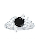 Lab-Created Black Diamond Flower Engagement Ring with Diamond Lab Created Black Diamond - ( AAAA ) - Quality - Rosec Jewels