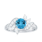 1.5 CT Swiss Blue Topaz Flower Engagement Ring with Diamond Swiss Blue Topaz - ( AAA ) - Quality - Rosec Jewels