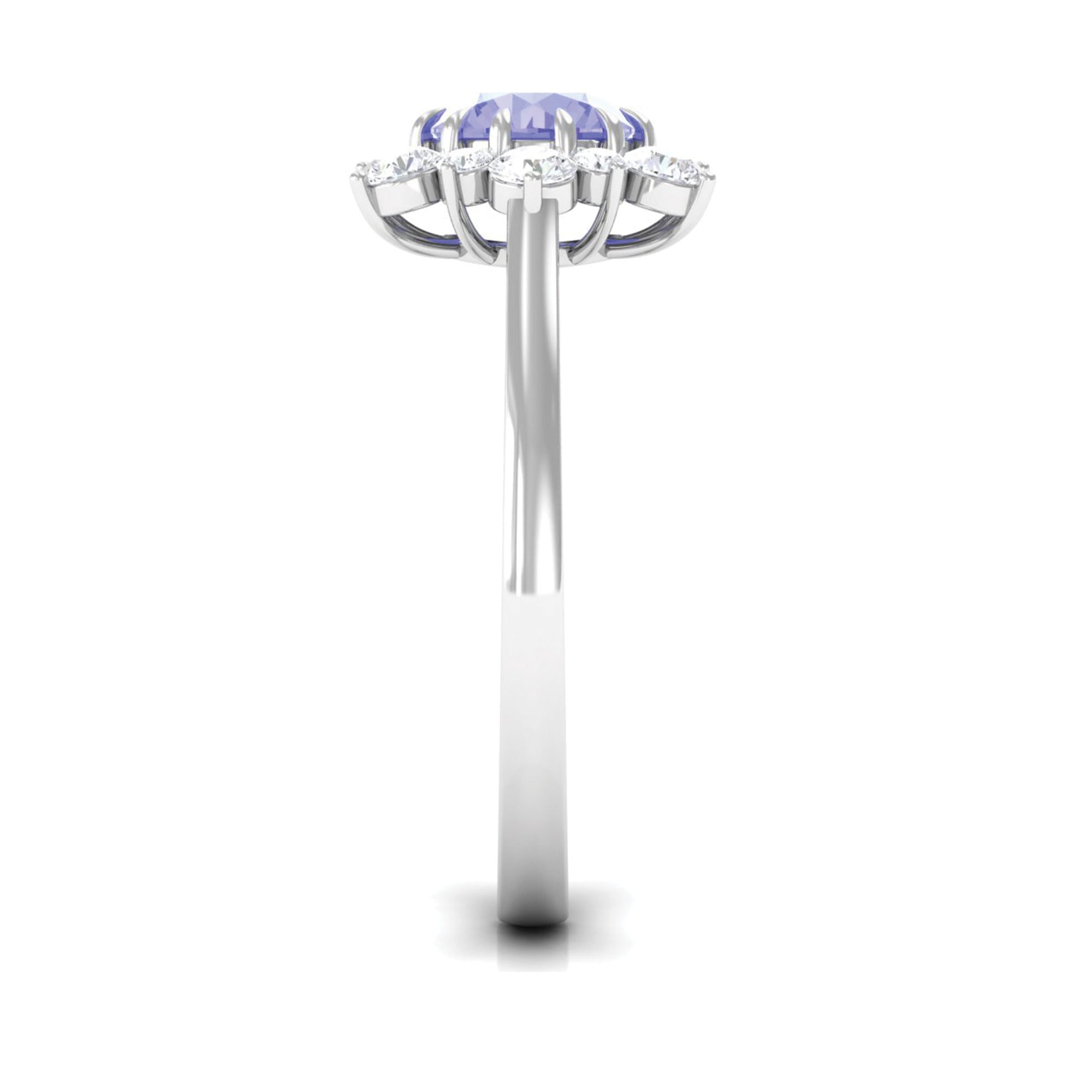 Round Tanzanite Classic Halo Engagement Ring with Diamond Tanzanite - ( AAA ) - Quality - Rosec Jewels