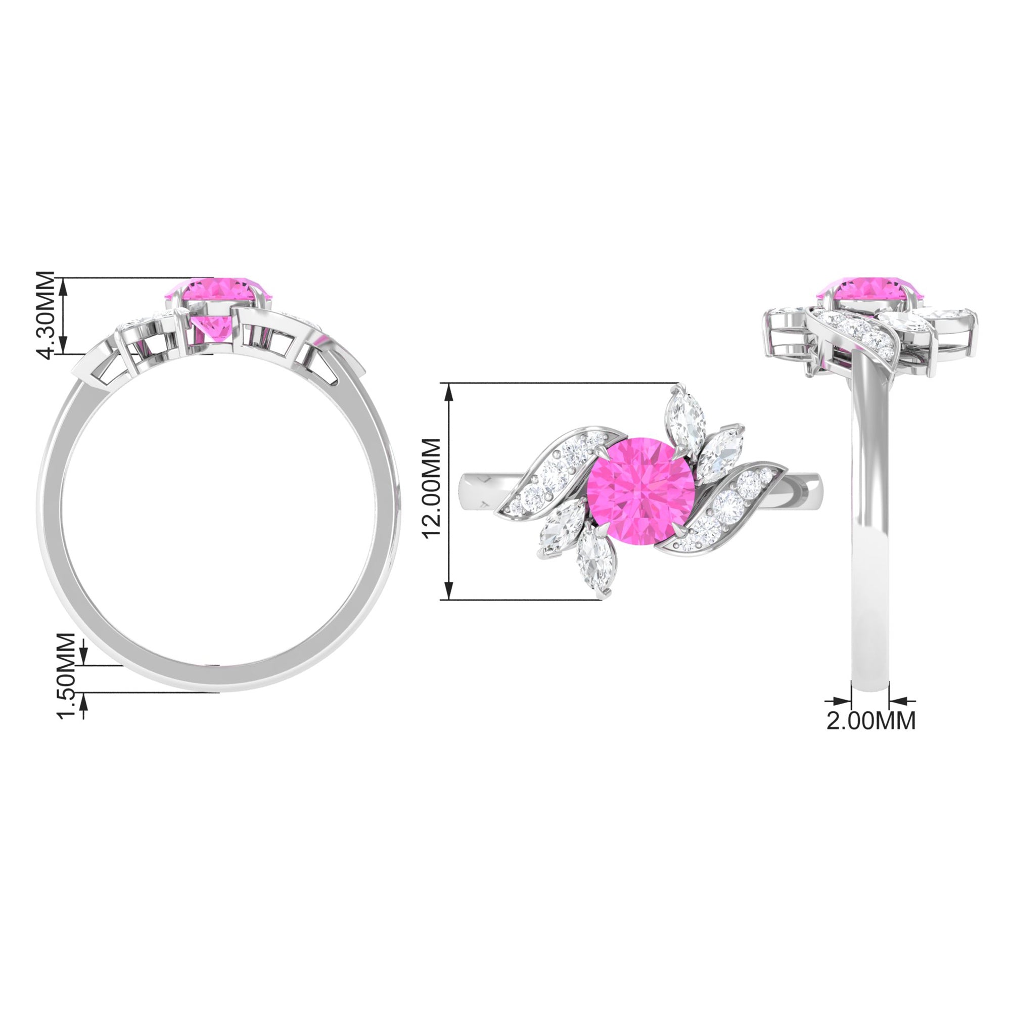 1.5 CT Pink Sapphire Flower Engagement Ring with Diamond Pink Sapphire - ( AAA ) - Quality - Rosec Jewels