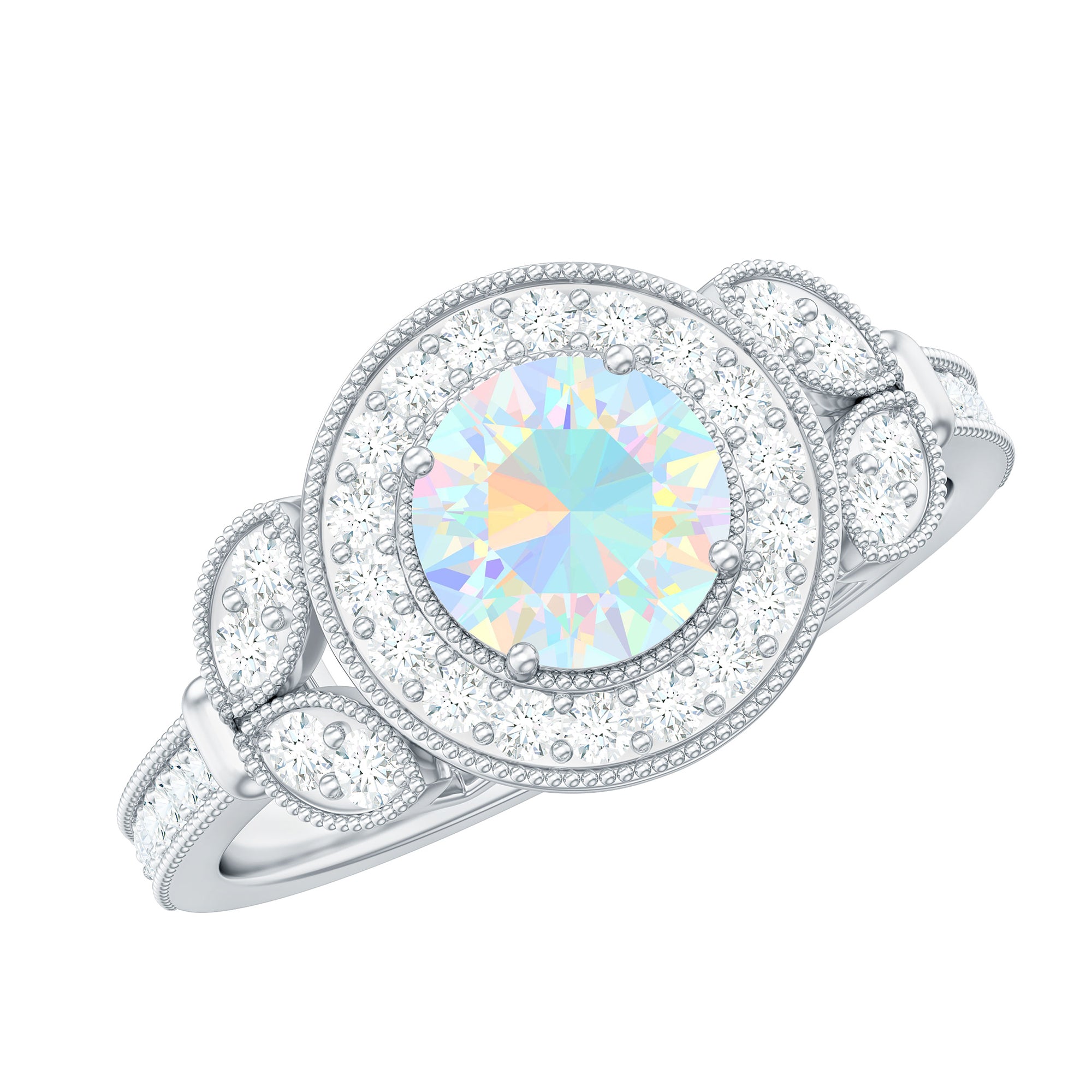 1.5 CT Ethiopian Opal Vintage Engagement Ring with Diamond Ethiopian Opal - ( AAA ) - Quality - Rosec Jewels