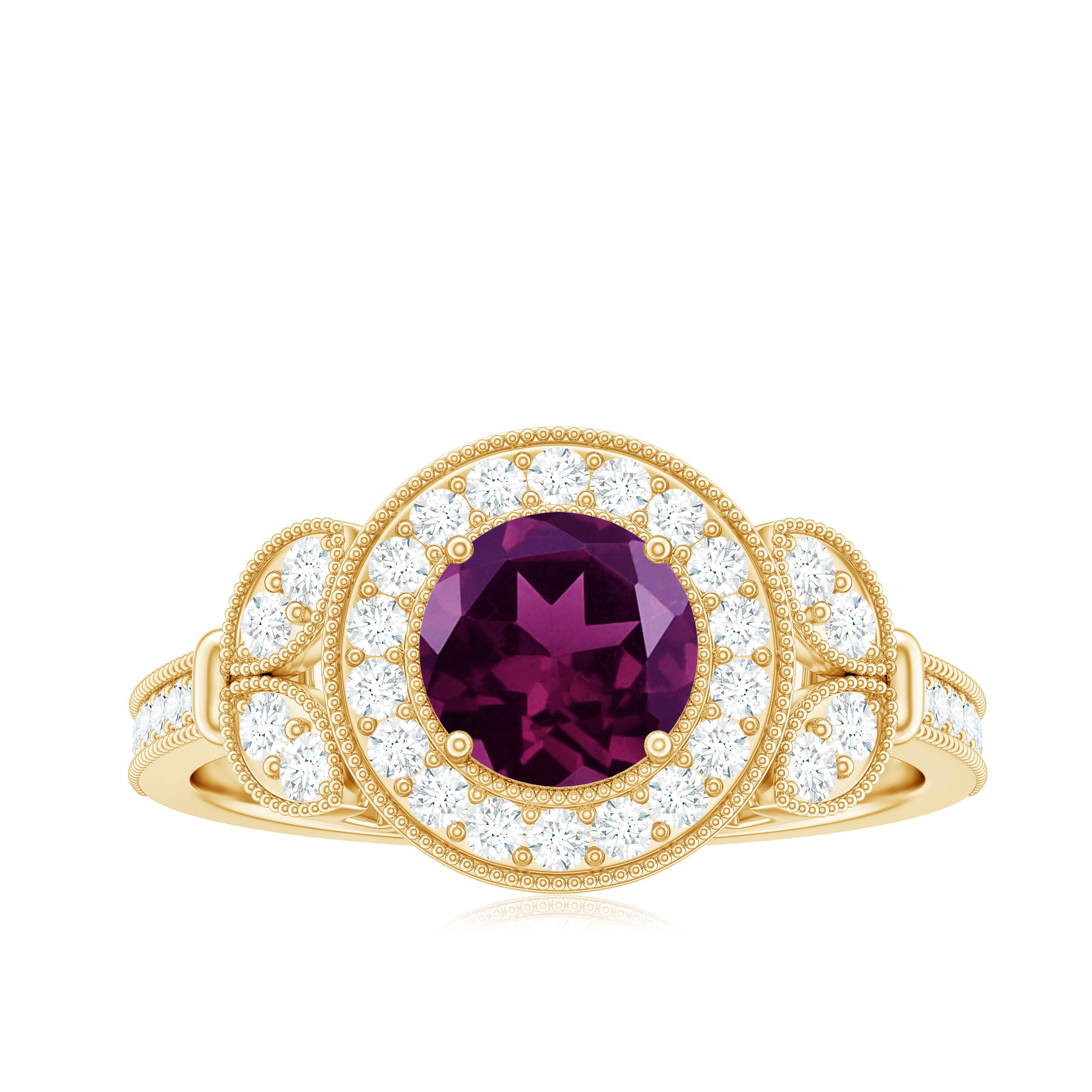 Vintage Inspired Rhodolite Engagement Ring with Diamond Rhodolite - ( AAA ) - Quality - Rosec Jewels