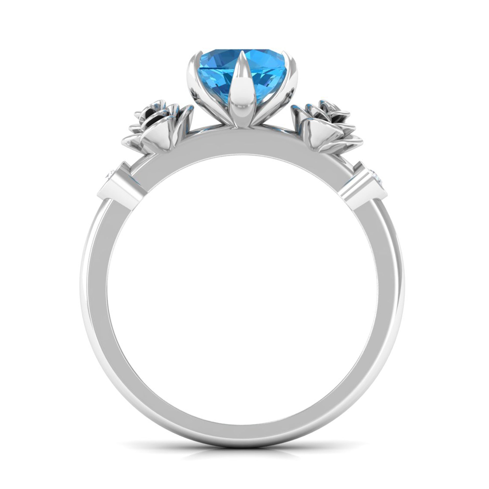 Solitaire Swiss Blue Topaz Flower Ring with Diamond Swiss Blue Topaz - ( AAA ) - Quality - Rosec Jewels