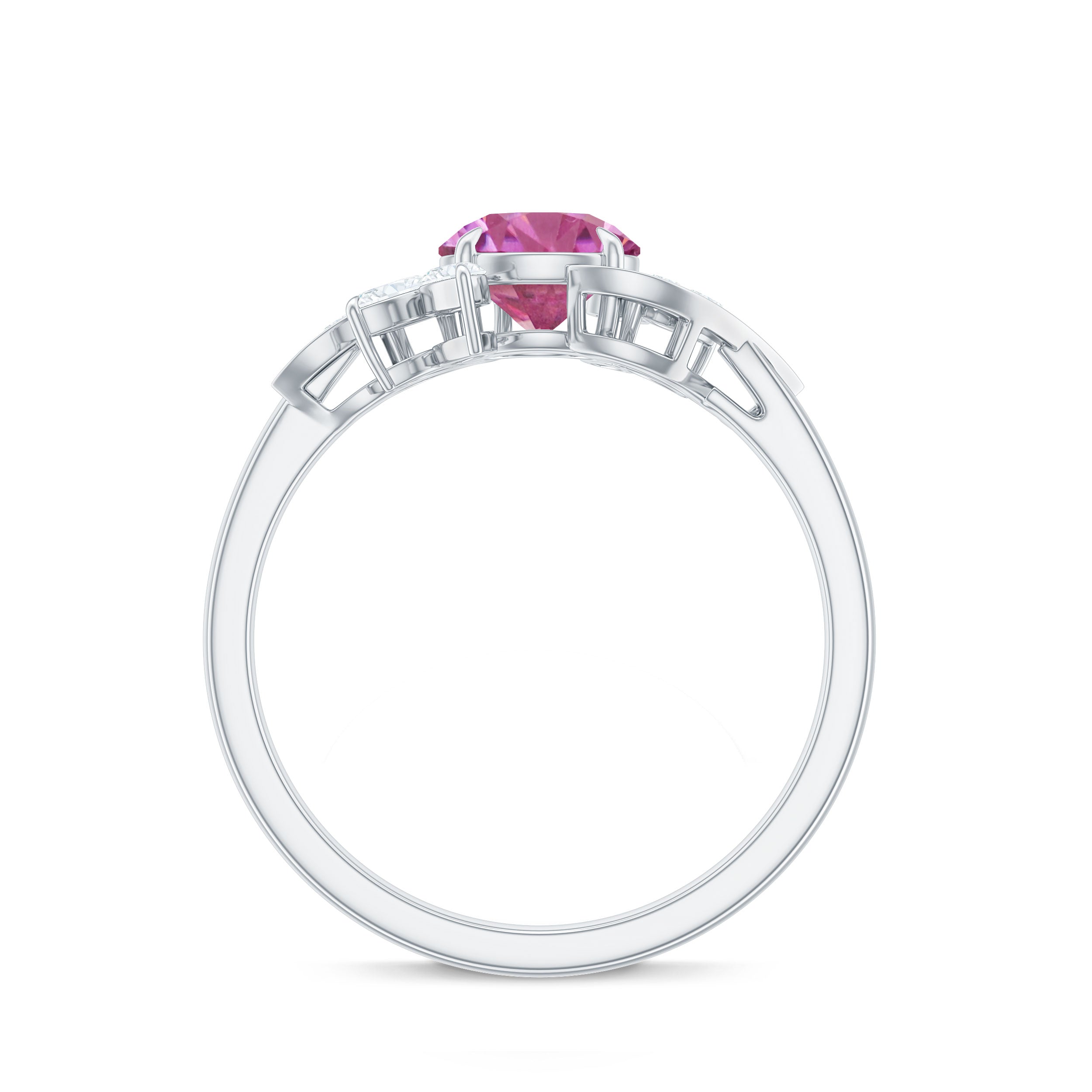 Pink Tourmaline Flower Engagement Ring with Moissanite Pink Tourmaline - ( AAA ) - Quality - Rosec Jewels