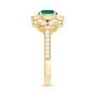 Vintage Inspired Created Emerald and Diamond Engagement Ring Lab Created Emerald - ( AAAA ) - Quality - Rosec Jewels