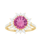 3 CT Round Pink Tourmaline Statement Ring with Moissanite Floral Halo Pink Tourmaline - ( AAA ) - Quality - Rosec Jewels