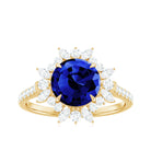 Lab-Created Blue Sapphire Cocktail Ring with Diamond Floral Halo Lab Created Blue Sapphire - ( AAAA ) - Quality - Rosec Jewels