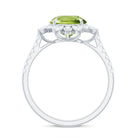 Round Peridot Statement Ring with Moissanite Floral Halo Peridot - ( AAA ) - Quality - Rosec Jewels