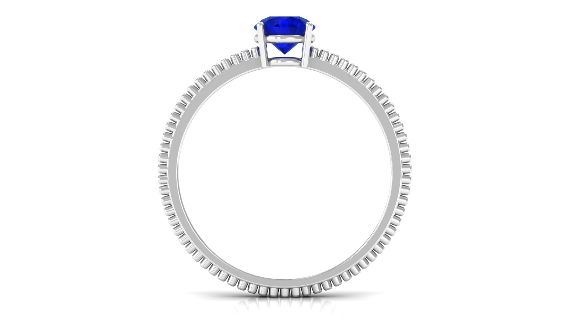 5 MM Solitaire Blue Sapphire Band Ring with Beaded Embellishment Blue Sapphire - ( AAA ) - Quality - Rosec Jewels