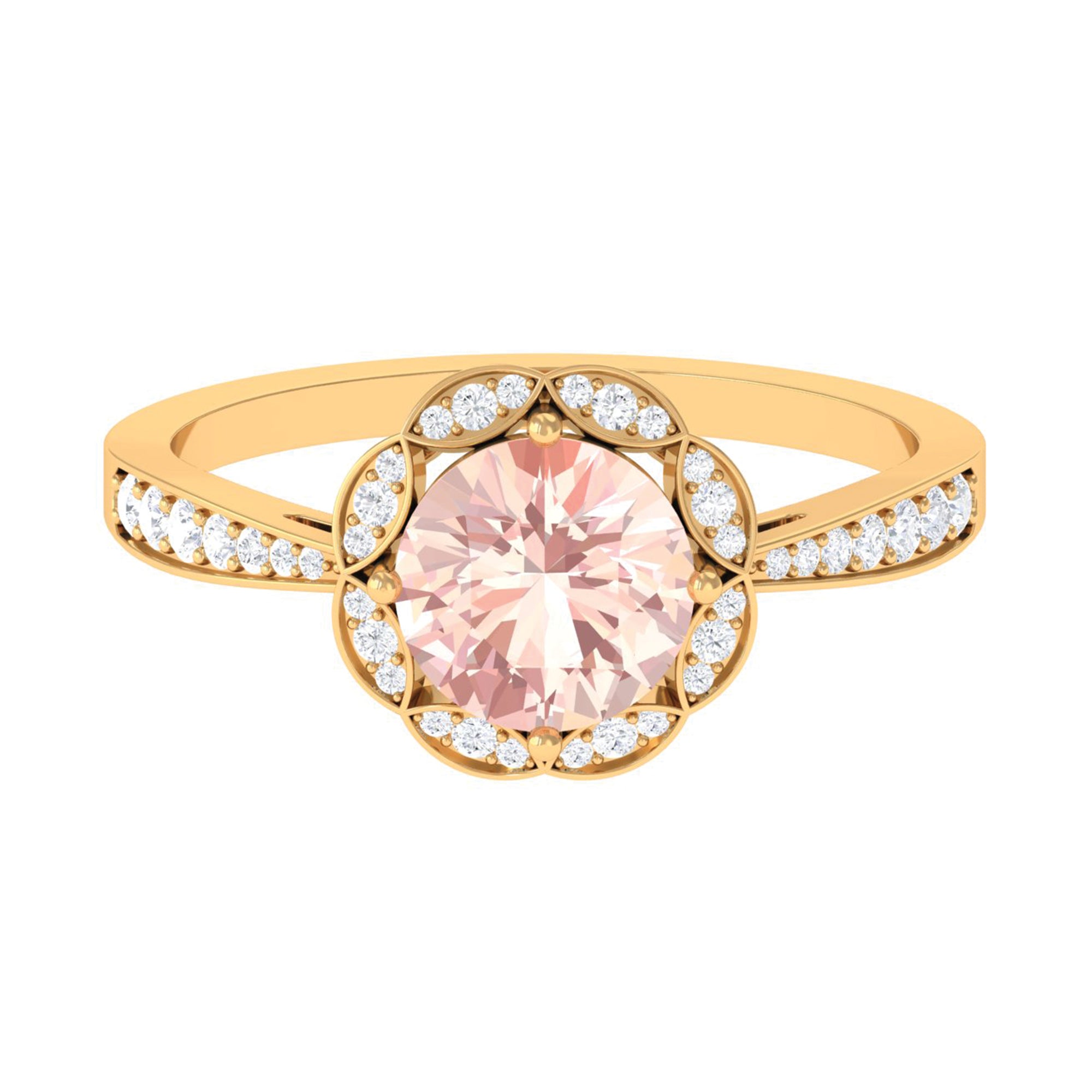 Designer Morganite and Diamond Halo Engagement Ring Morganite - ( AAA ) - Quality - Rosec Jewels