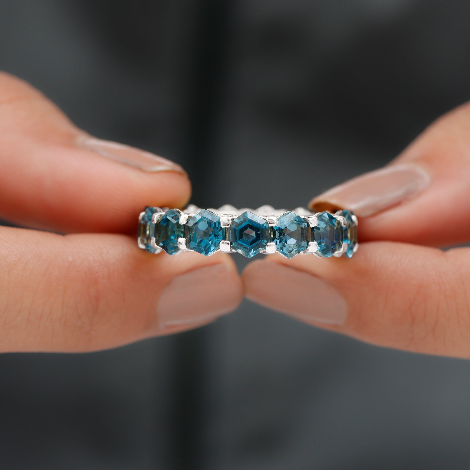 Hexagon Cut London Blue Topaz Eternity Ring London Blue Topaz - ( AAA ) - Quality - Rosec Jewels