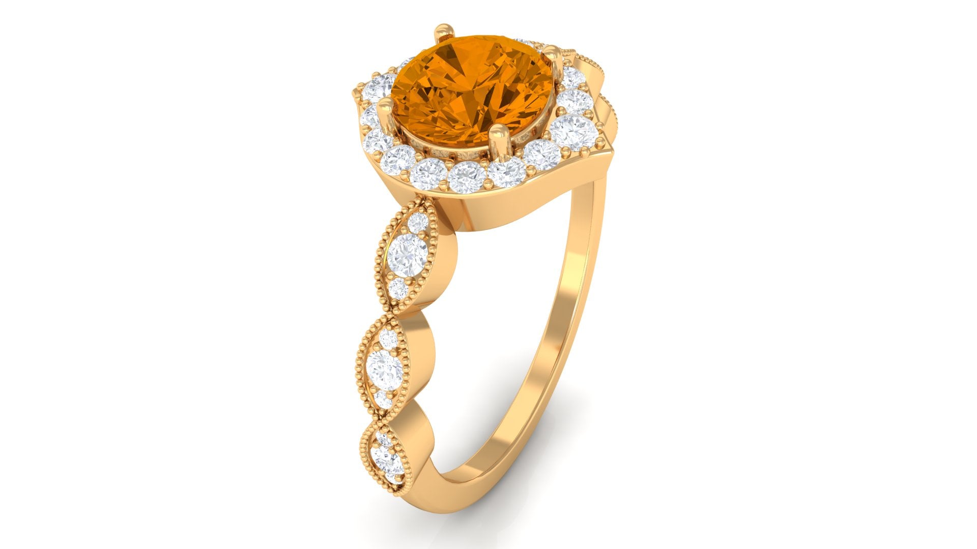 Citrine Vintage Style Engagement Ring with Diamond Accent Citrine - ( AAA ) - Quality - Rosec Jewels