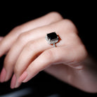 Emerald Cut Black Onyx Halo Engagement Ring with Diamond Black Onyx - ( AAA ) - Quality - Rosec Jewels