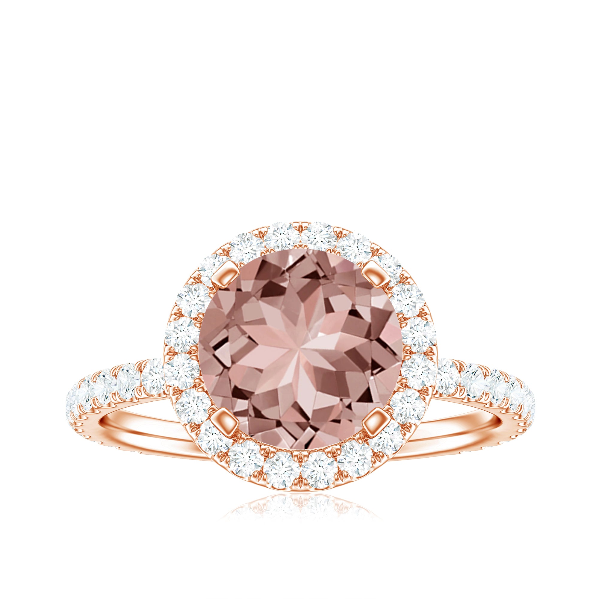 Round Morganite Halo Engagement Ring with Moissanite Morganite - ( AAA ) - Quality - Rosec Jewels