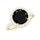 Lab Grown Black Diamond Classic Halo Engagement Ring with Diamond Lab Created Black Diamond - ( AAAA ) - Quality - Rosec Jewels