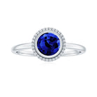 Round Lab-Created Blue Sapphire Solitaire Gold Ring in Bezel Setting Lab Created Blue Sapphire - ( AAAA ) - Quality - Rosec Jewels