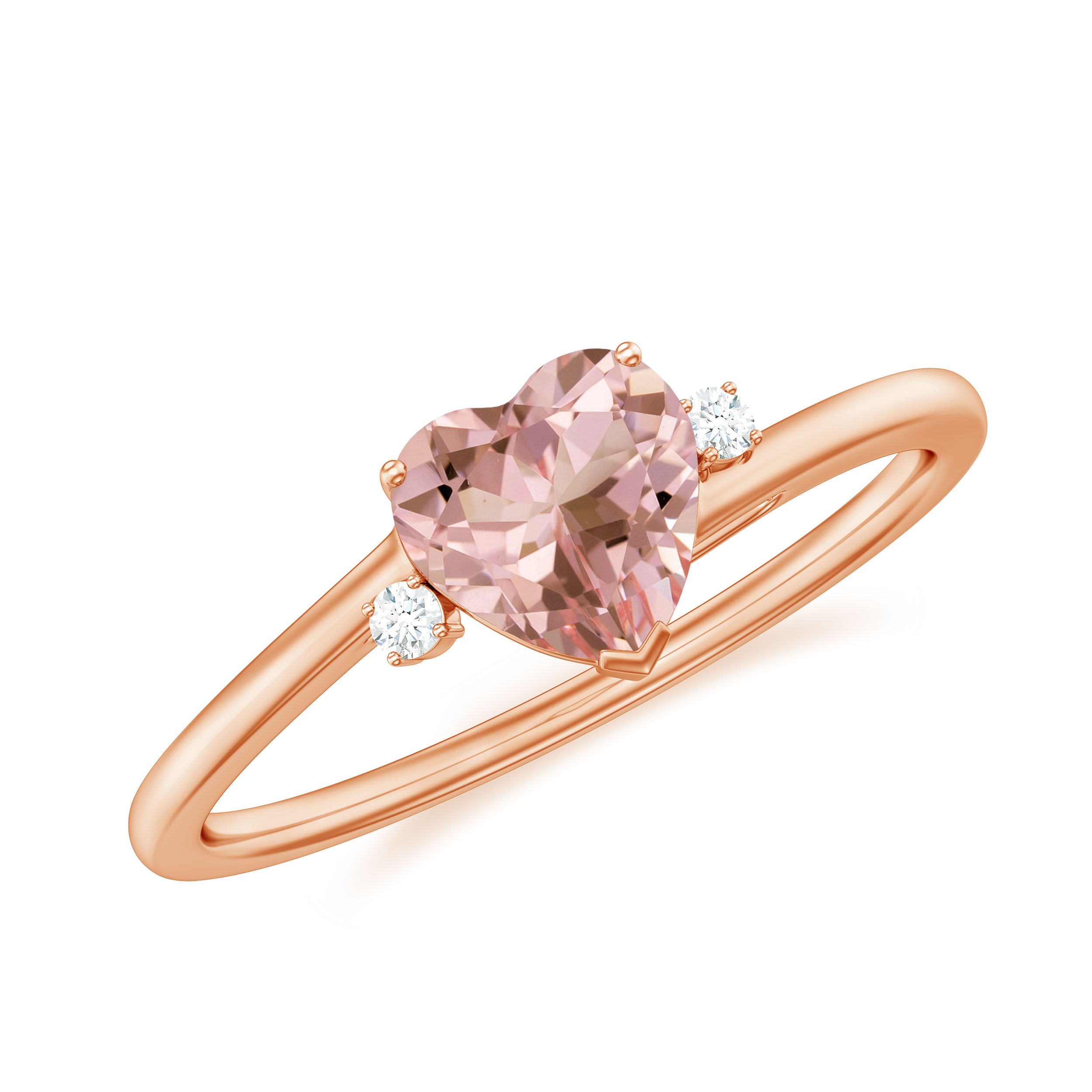 Morganite Heart Engagement Ring with Diamond Morganite - ( AAA ) - Quality - Rosec Jewels