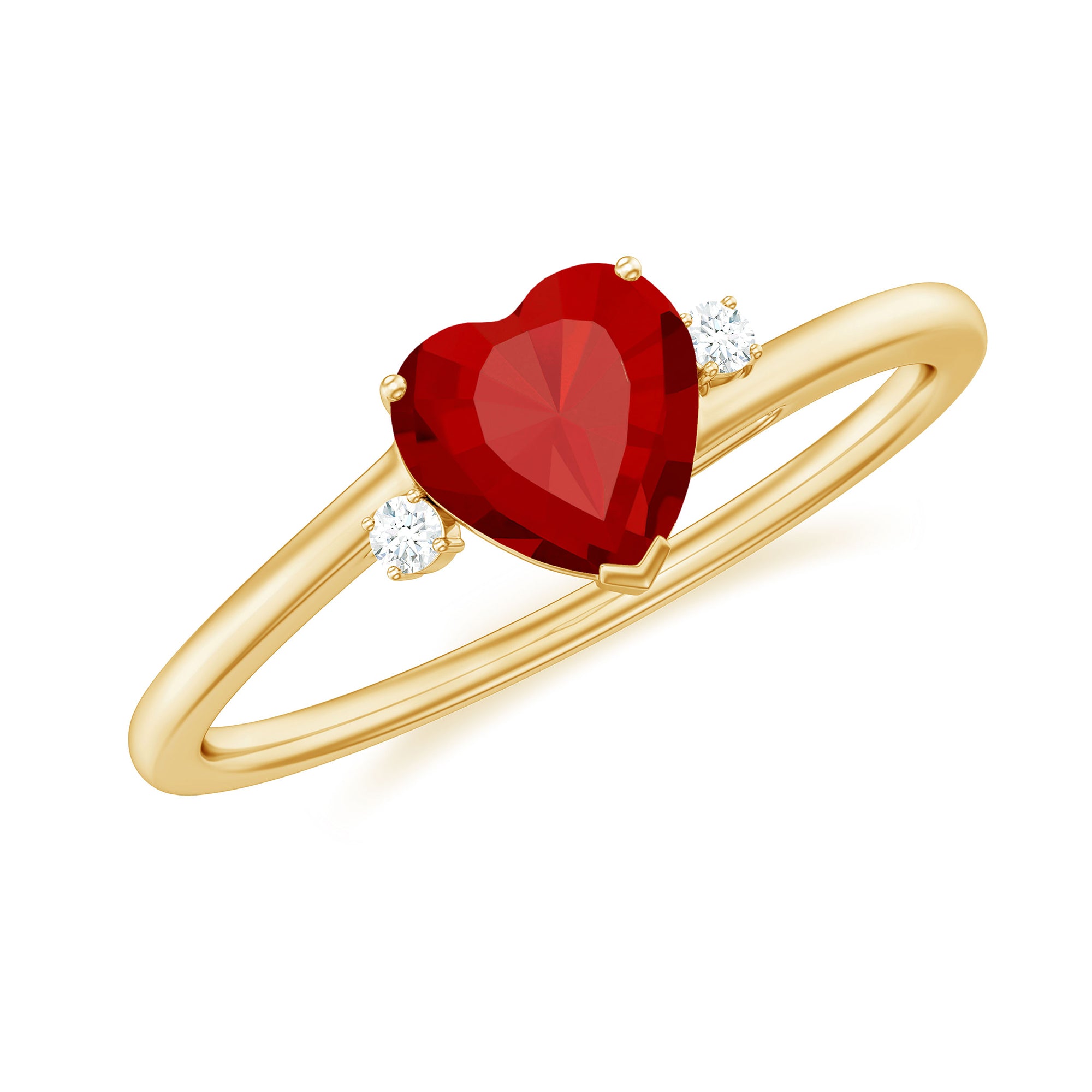 Certified Lab Grown Ruby Heart Solitaire Ring with Diamond Lab Created Ruby - ( AAAA ) - Quality - Rosec Jewels