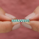 Classic Half Eternity Band Ring with Round Emerald Emerald - ( AAA ) - Quality - Rosec Jewels