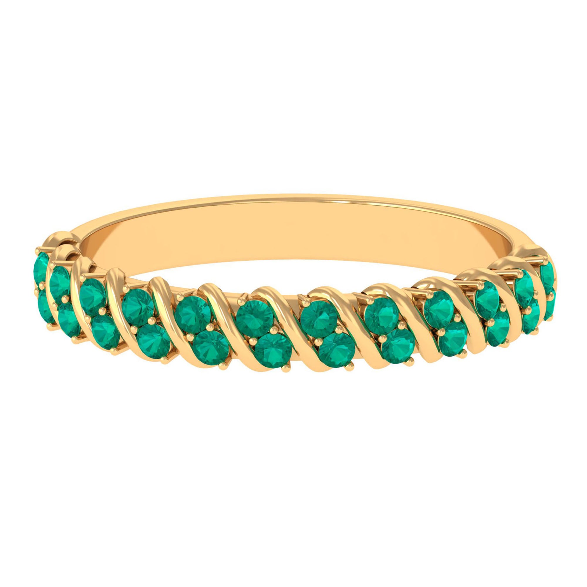 Classic Half Eternity Band Ring with Round Emerald Emerald - ( AAA ) - Quality - Rosec Jewels