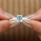 Solitaire Engagement Ring with Emerald Cut Sky Blue Topaz and Diamond Sky Blue Topaz - ( AAA ) - Quality - Rosec Jewels