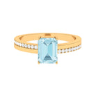 Solitaire Engagement Ring with Emerald Cut Sky Blue Topaz and Diamond Sky Blue Topaz - ( AAA ) - Quality - Rosec Jewels