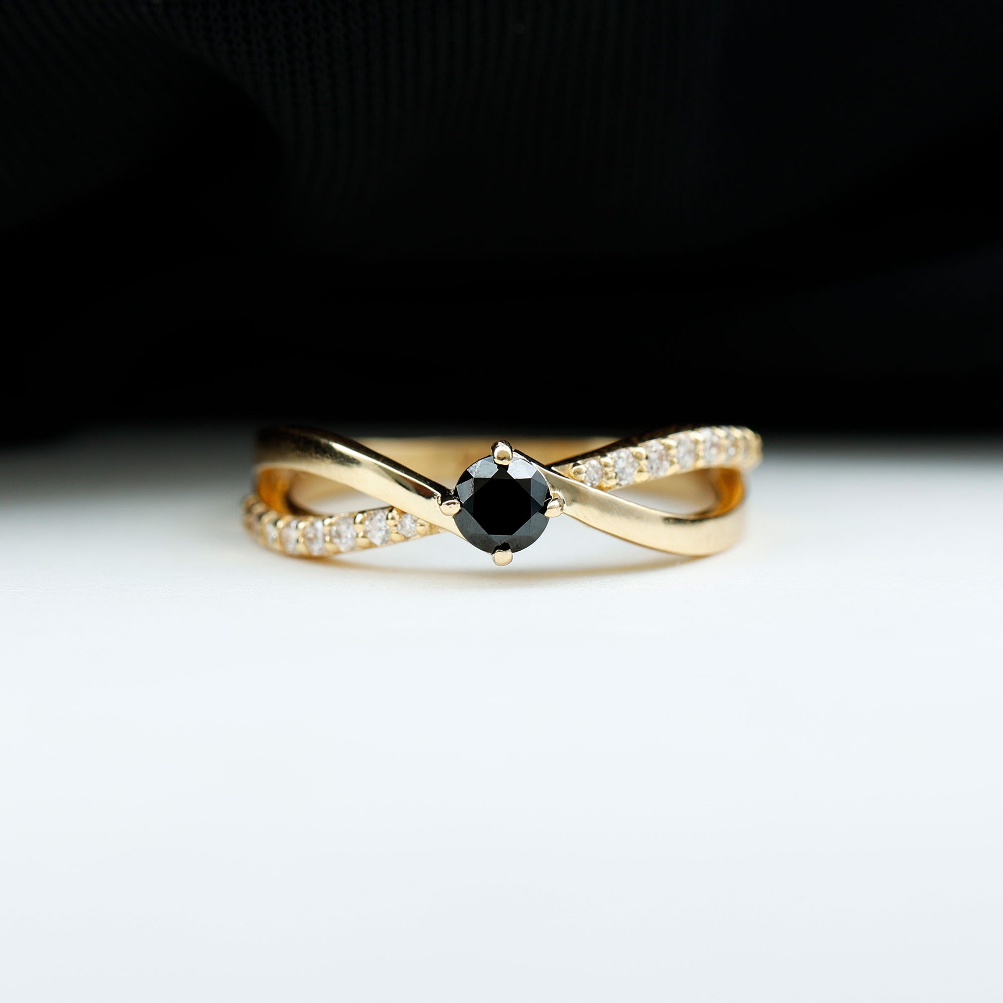 0.50 CT Black Onyx Solitaire and Diamond Infinity Ring Black Onyx - ( AAA ) - Quality - Rosec Jewels