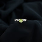 Round Peridot and Diamond Leaf Promise Ring with Beaded Detailing Peridot - ( AAA ) - Quality - Rosec Jewels