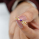 Amethyst and Diamond Leaf Promise Ring with Beaded Detailing Amethyst - ( AAA ) - Quality - Rosec Jewels