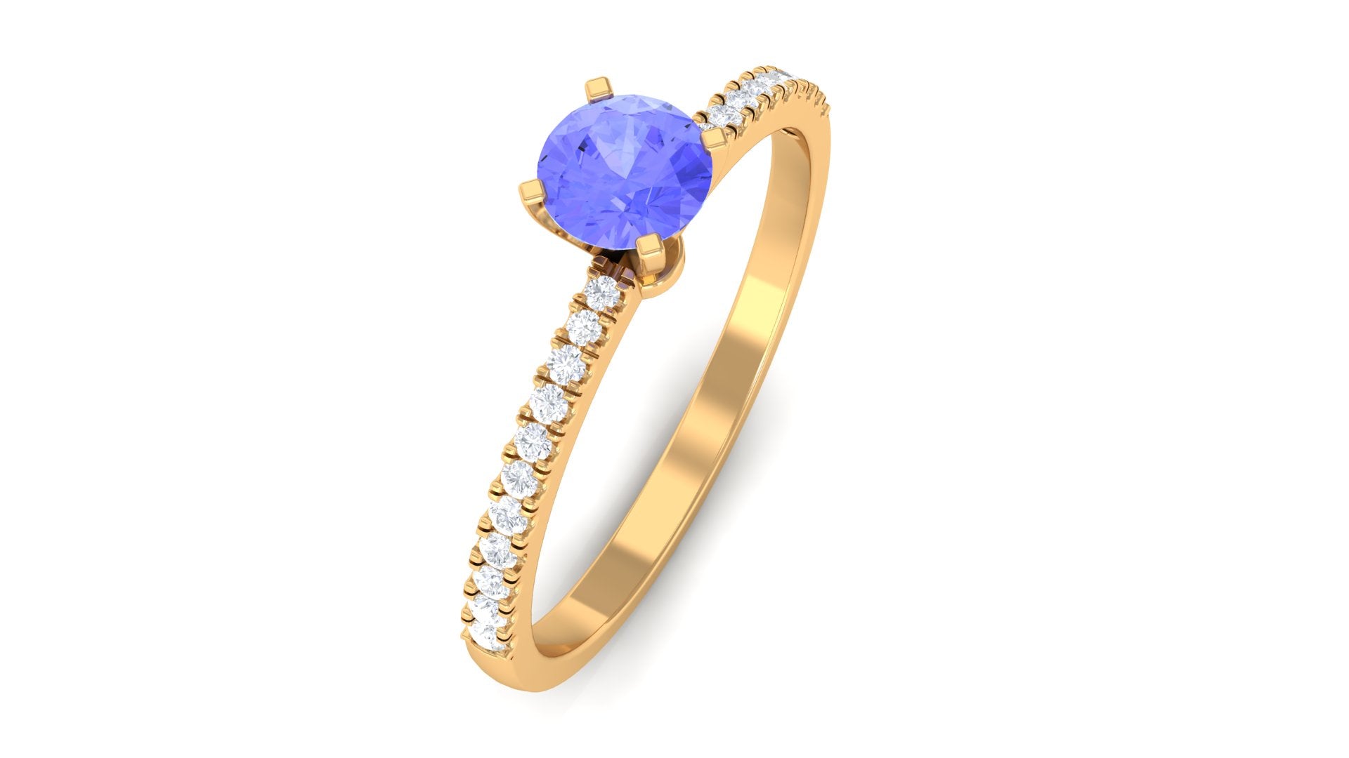 Tanzanite Solitaire Ring with Diamond Side Stones Tanzanite - ( AAA ) - Quality - Rosec Jewels