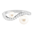 2 Stone Freshwater Pearl Cocktail Ring with Diamond Curved Band Freshwater Pearl - ( AAA ) - Quality - Rosec Jewels