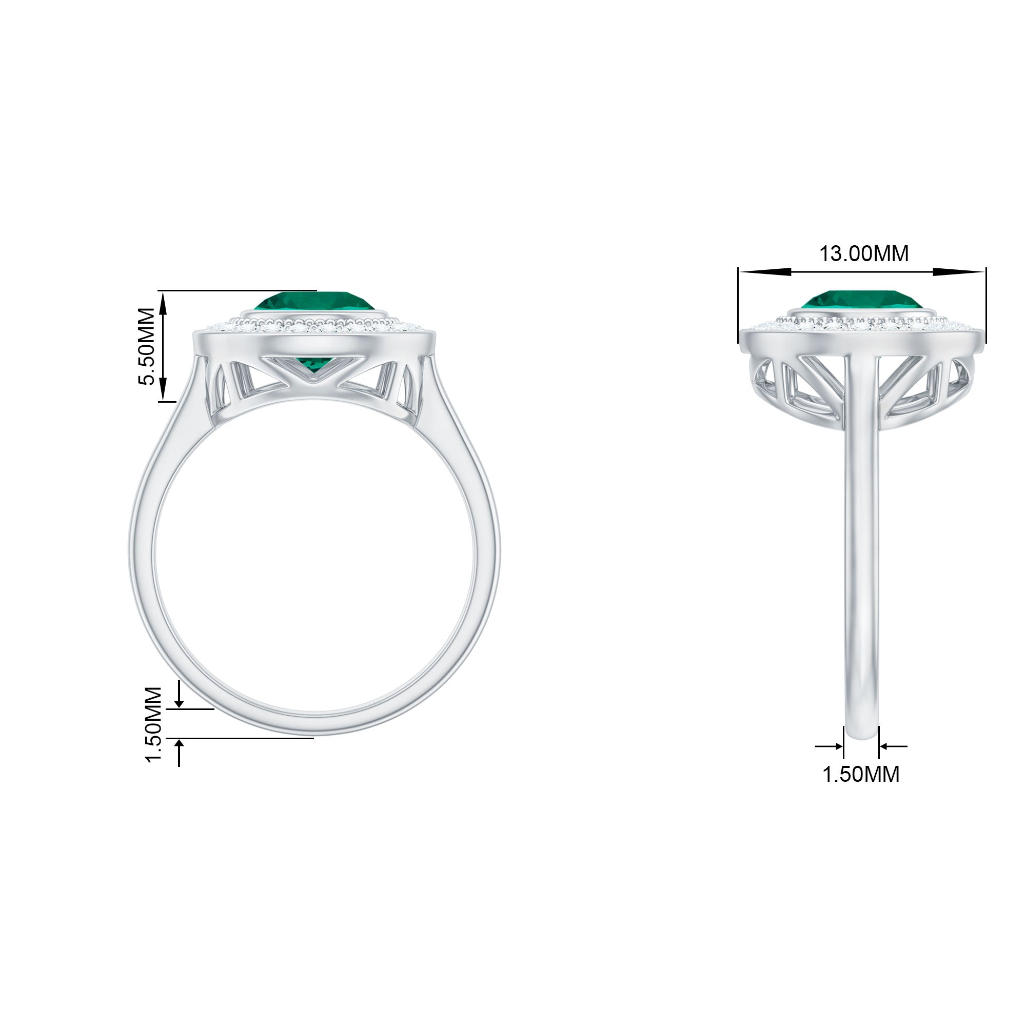 Vintage Style Lab Grown Emerald Engagement Ring With Moissanite Halo Lab Created Emerald - ( AAAA ) - Quality - Rosec Jewels