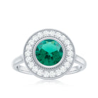 Vintage Style Lab Grown Emerald Engagement Ring With Moissanite Halo Lab Created Emerald - ( AAAA ) - Quality - Rosec Jewels