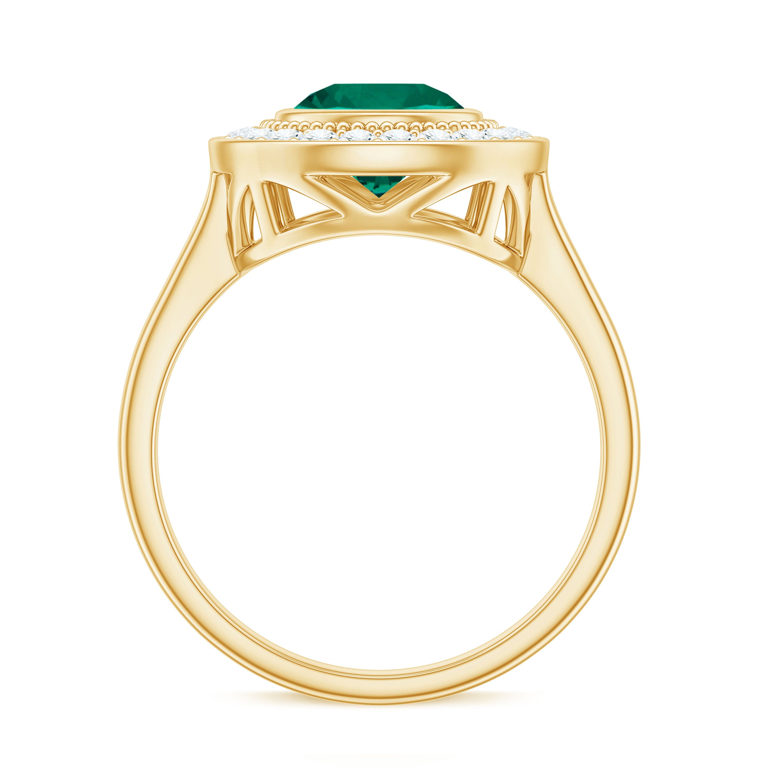 Vintage Style Lab Grown Emerald Engagement Ring With Moissanite Halo Lab Created Emerald - ( AAAA ) - Quality - Rosec Jewels