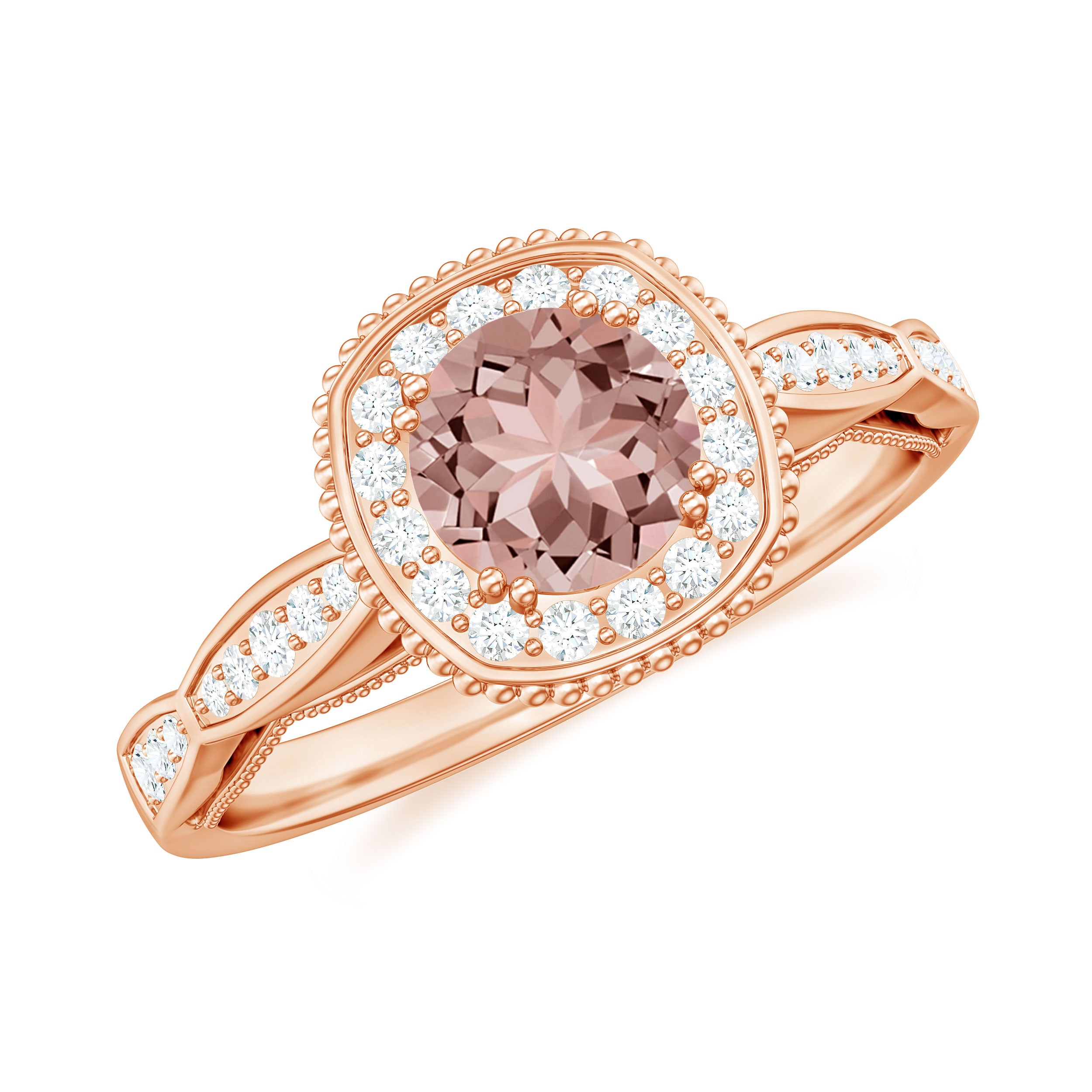 Morganite and Diamond Vintage Engagement Ring Morganite - ( AAA ) - Quality - Rosec Jewels