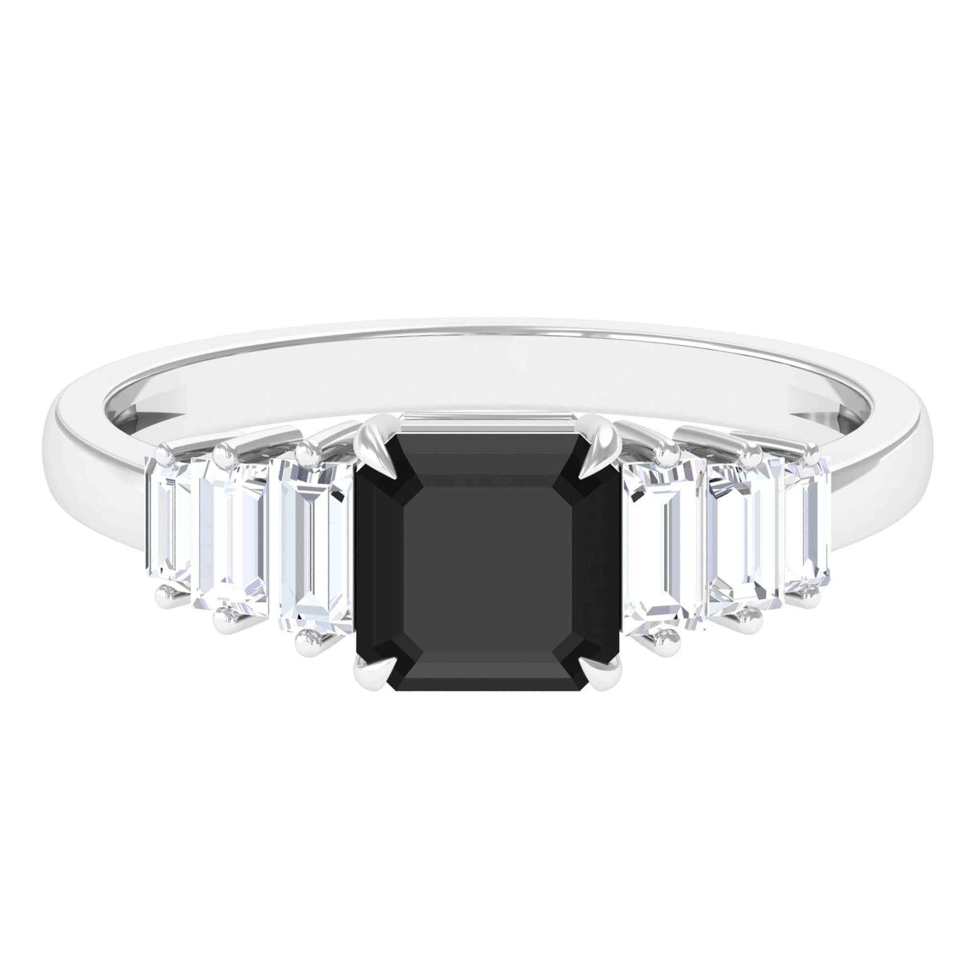 Real Black Onyx Engagement Ring With Moissanite Black Onyx - ( AAA ) - Quality 92.5 Sterling Silver 9.5 - Rosec Jewels