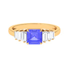 Asscher Cut Tanzanite Designer Engagement Ring with Baguette Moissanite Tanzanite - ( AAA ) - Quality - Rosec Jewels