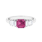 Asscher Cut Pink Tourmaline Engagement Ring with Moissanite Pink Tourmaline - ( AAA ) - Quality - Rosec Jewels