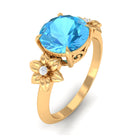 2 CT Round Swiss Blue Topaz Solitaire Flower Engagement Ring with Diamond Swiss Blue Topaz - ( AAA ) - Quality - Rosec Jewels