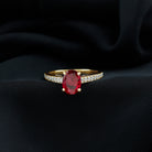 Oval Lab Grown Ruby Solitaire Ring with Moissanite Side Stones Lab Created Ruby - ( AAAA ) - Quality - Rosec Jewels