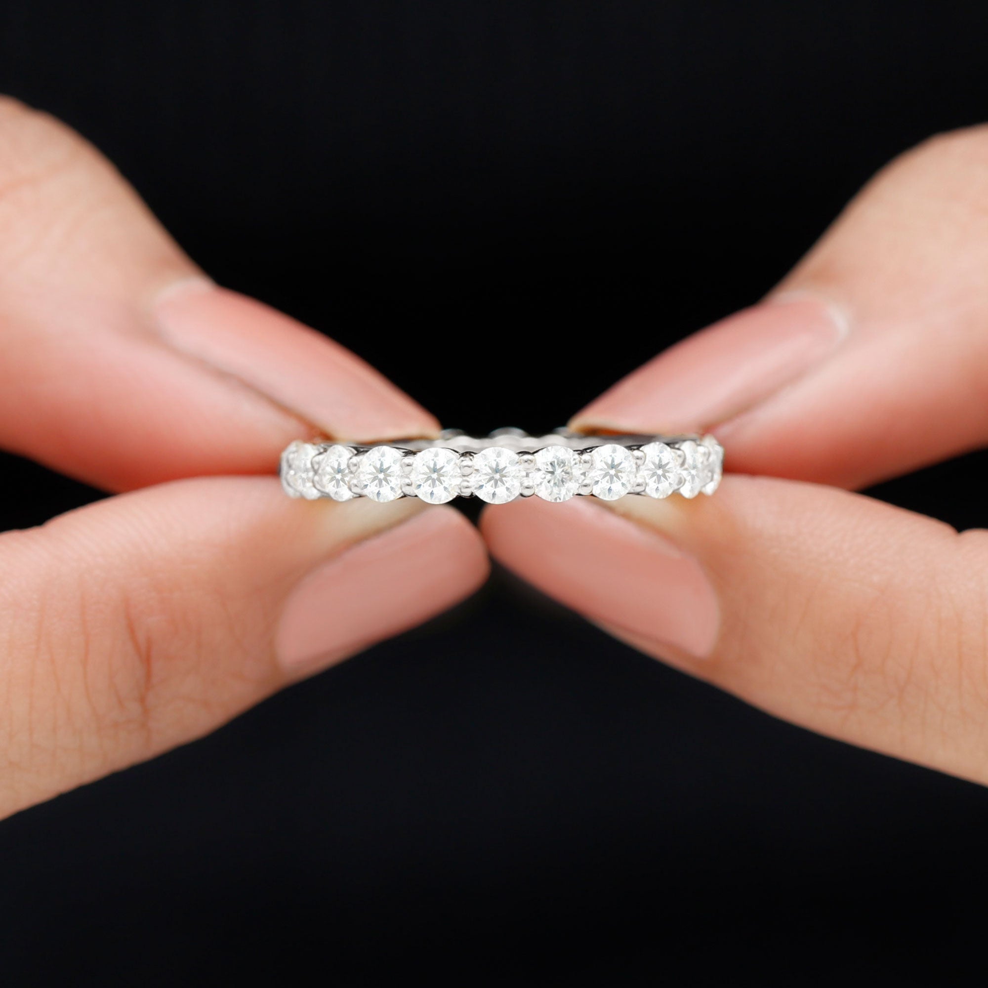 Round Certified Moissanite Full Eternity Band Ring Moissanite - ( D-VS1 ) - Color and Clarity - Rosec Jewels