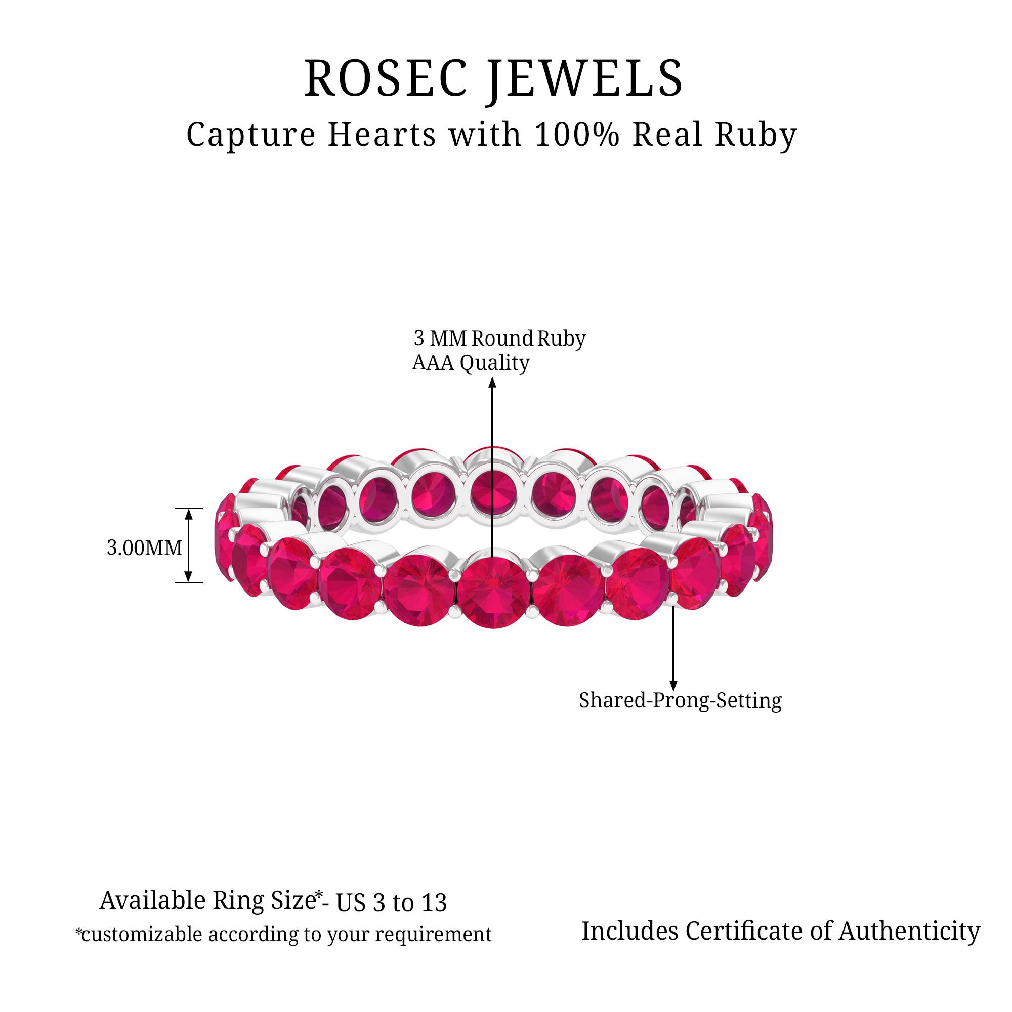 Genuine Red Ruby Full Eternity Ring Ruby - ( AAA ) - Quality - Rosec Jewels