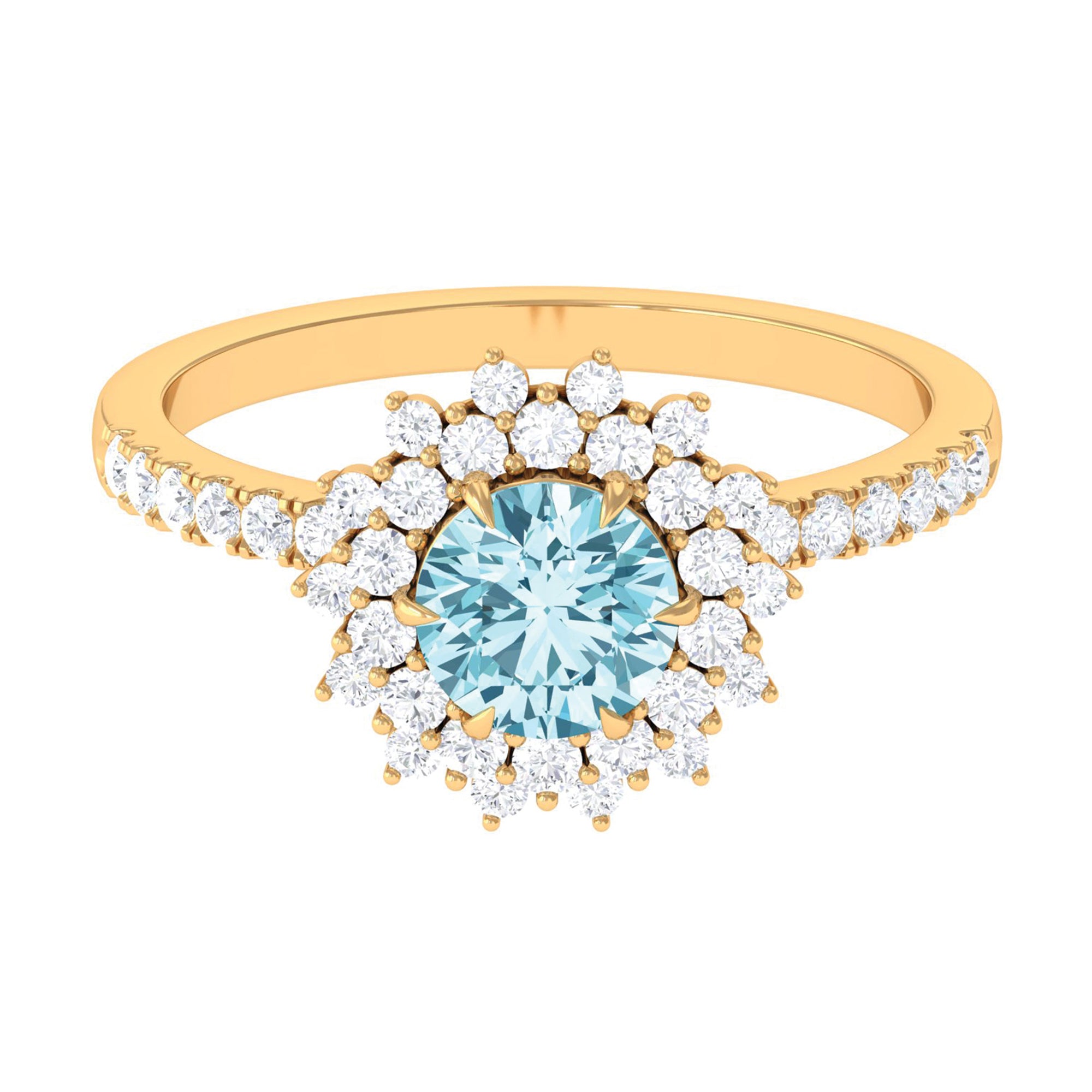 Aquamarine and Moissanite Cluster Halo Engagement Ring Aquamarine - ( AAA ) - Quality - Rosec Jewels