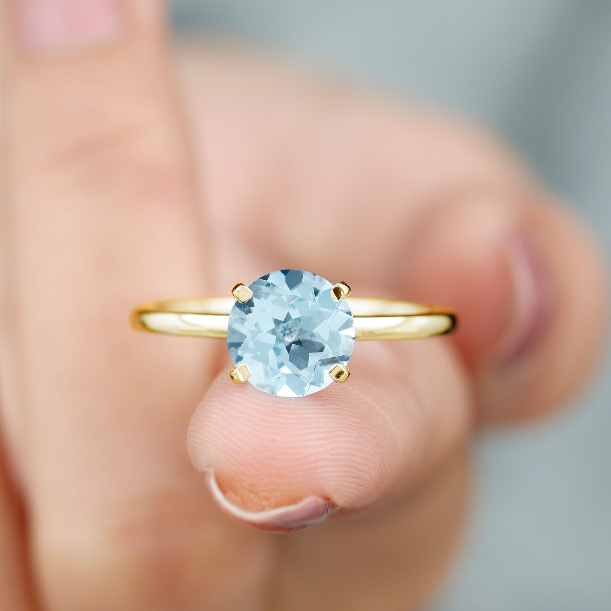 Simple Round Sky Blue Topaz Solitaire Ring Sky Blue Topaz - ( AAA ) - Quality - Rosec Jewels