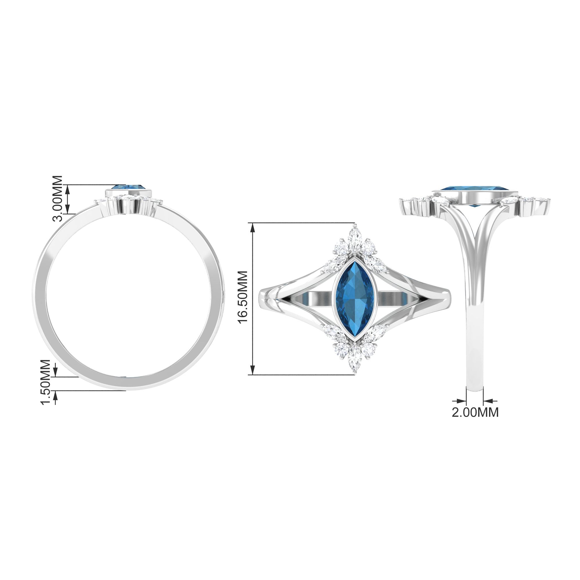 London Blue Topaz Split Shank Engagement Ring With Diamond London Blue Topaz - ( AAA ) - Quality - Rosec Jewels