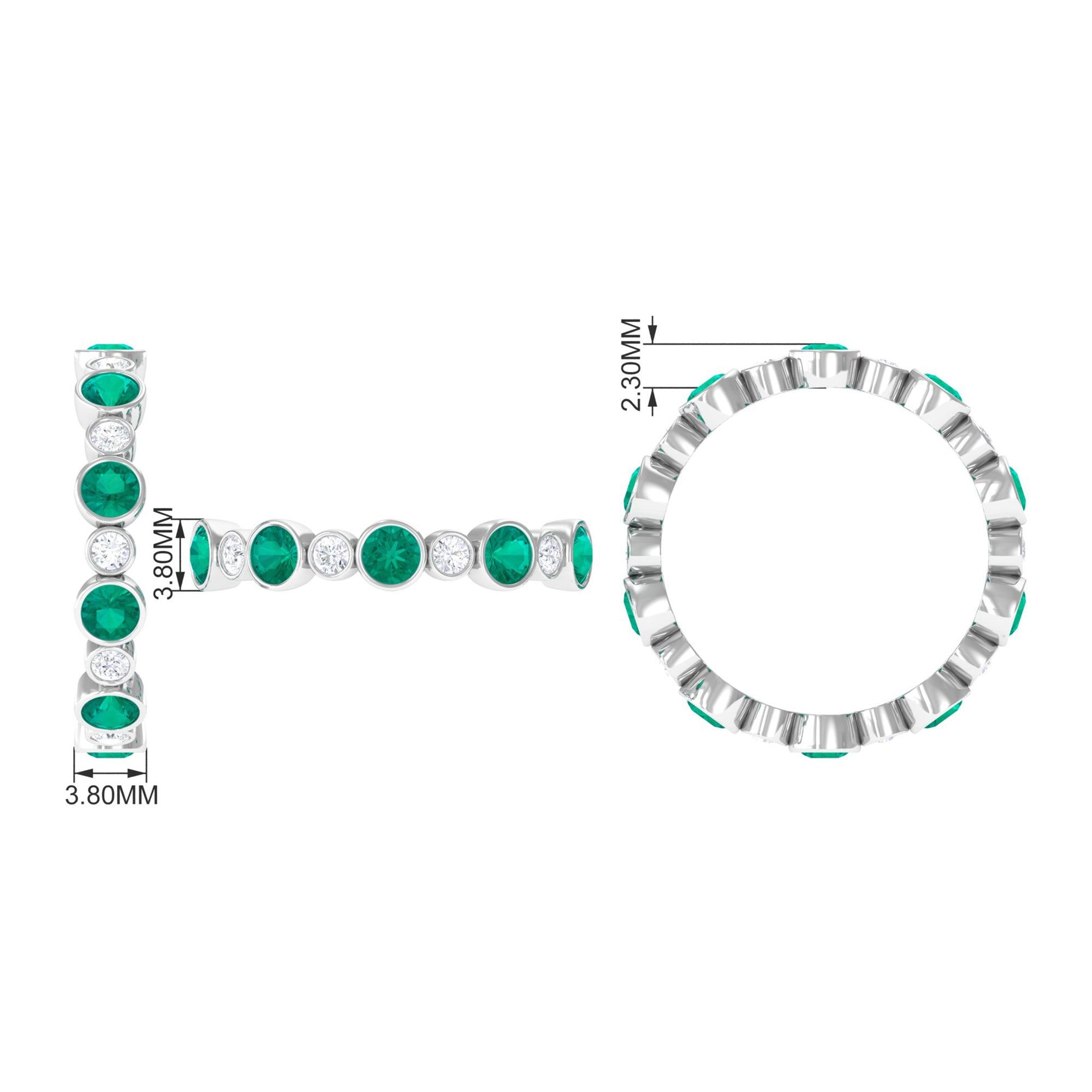 Round Cut Emerald and Moissanite Uneven Eternity Ring in Bezel Setting Emerald - ( AAA ) - Quality - Rosec Jewels