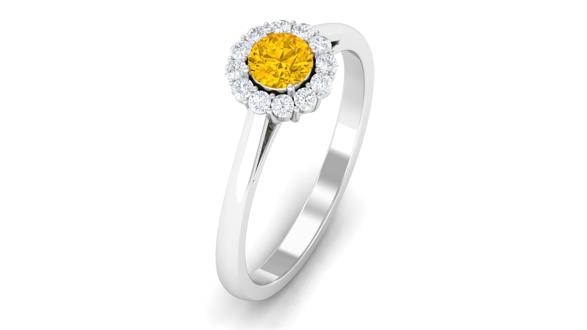 1 CT Natural Yellow Sapphire Engagement Ring with Diamond Yellow Sapphire - ( AAA ) - Quality - Rosec Jewels