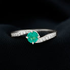 Lab Grown Emerald Solitaire Bypass Ring with Diamond Lab Created Emerald - ( AAAA ) - Quality - Rosec Jewels